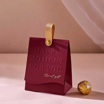 Embossed Printing Candy Box Mini Gift Packaging for Weddings Birthdays and Celebrations With Rope Handle HAPPY MOMENT FOR YOU