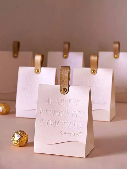 Embossed Printing Candy Box Mini Gift Packaging for Weddings Birthdays and Celebrations With Rope Handle HAPPY MOMENT FOR YOU