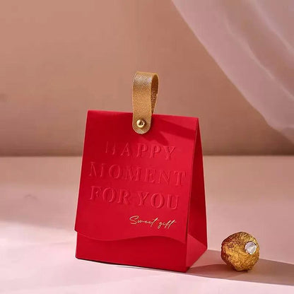 Embossed Printing Candy Box Mini Gift Packaging for Weddings Birthdays and Celebrations With Rope Handle HAPPY MOMENT FOR YOU