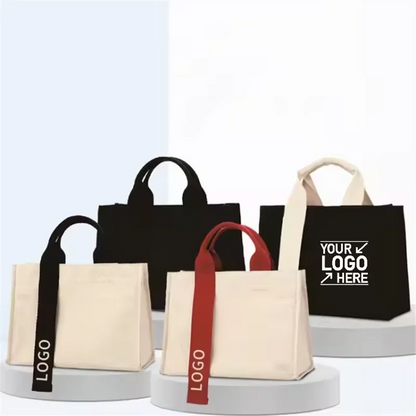 100pcs Newest Fashion Designer Streamer Shopping Bag Canvas Cotton Tote Bags Custom Printable Logo