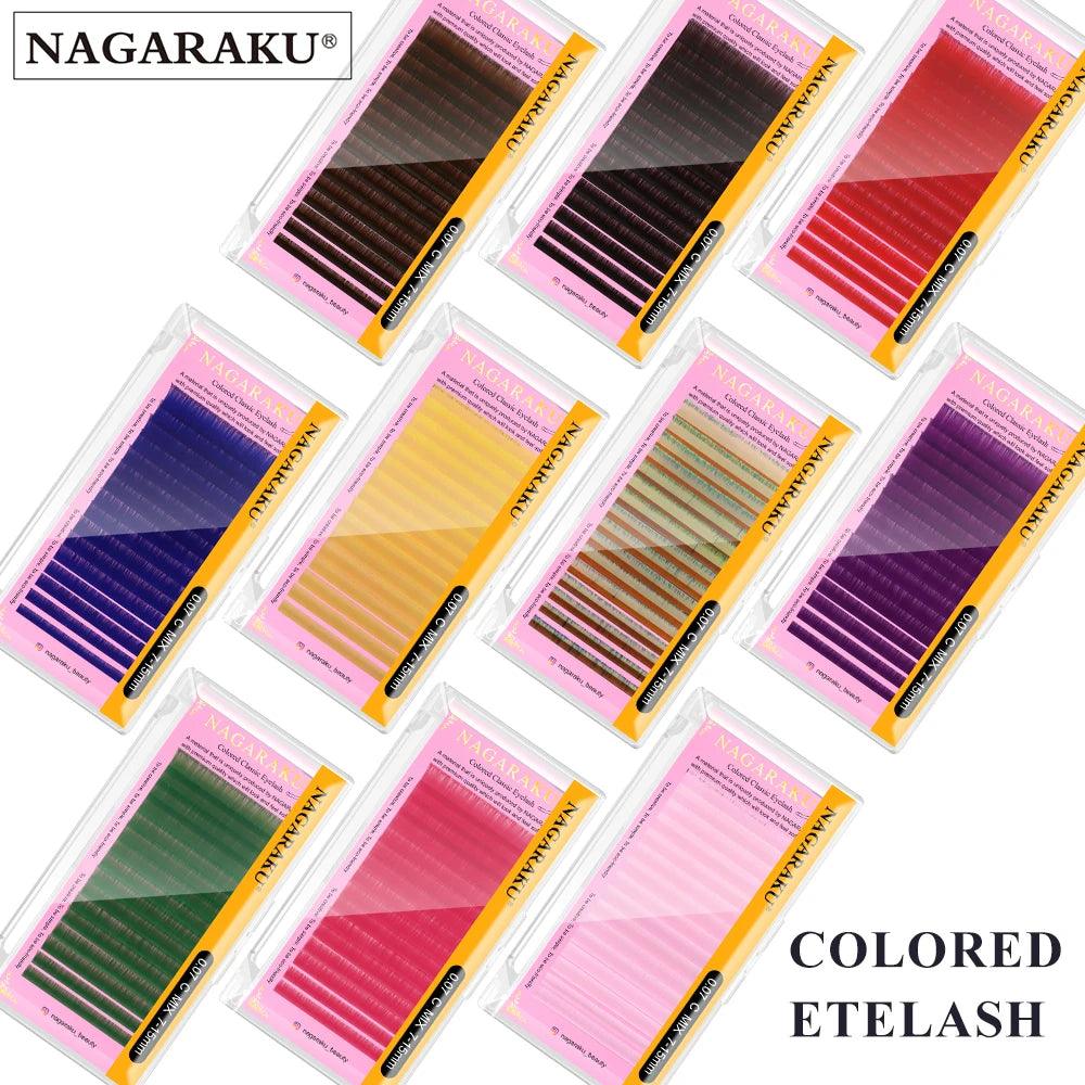 NAGARAKU Color Eyelashes Brown Blue Purple Pink White Yellow Green Red False Eyelashes Cilios Maquiagem Makeup Mix 7~15mm