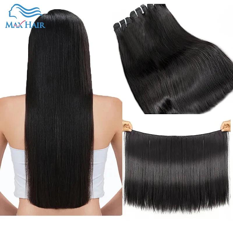 Maxhair Raw Virgin Human Hair Double Drawn Bundles With Clourse 10"-20" Natural Color 3/4pcs Human Hair Extensions Free Shipping