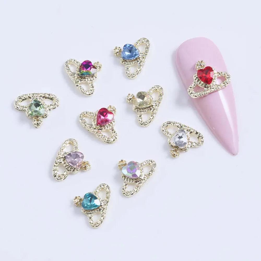 20Pcs New Glitter Rhinestone Planet Nail Charms 3D Luxury Alloy Crystal Jewelry Gems Diamond Nail Parts Manicure Tips Decoration