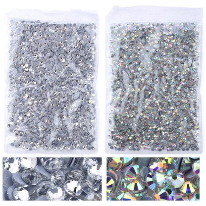 QIAO Flat Back Gems Round Crystal Rhinestones for Crafts Nail Face Art Sewing & Fabric Clothes Shoes Bags DIY Decoration