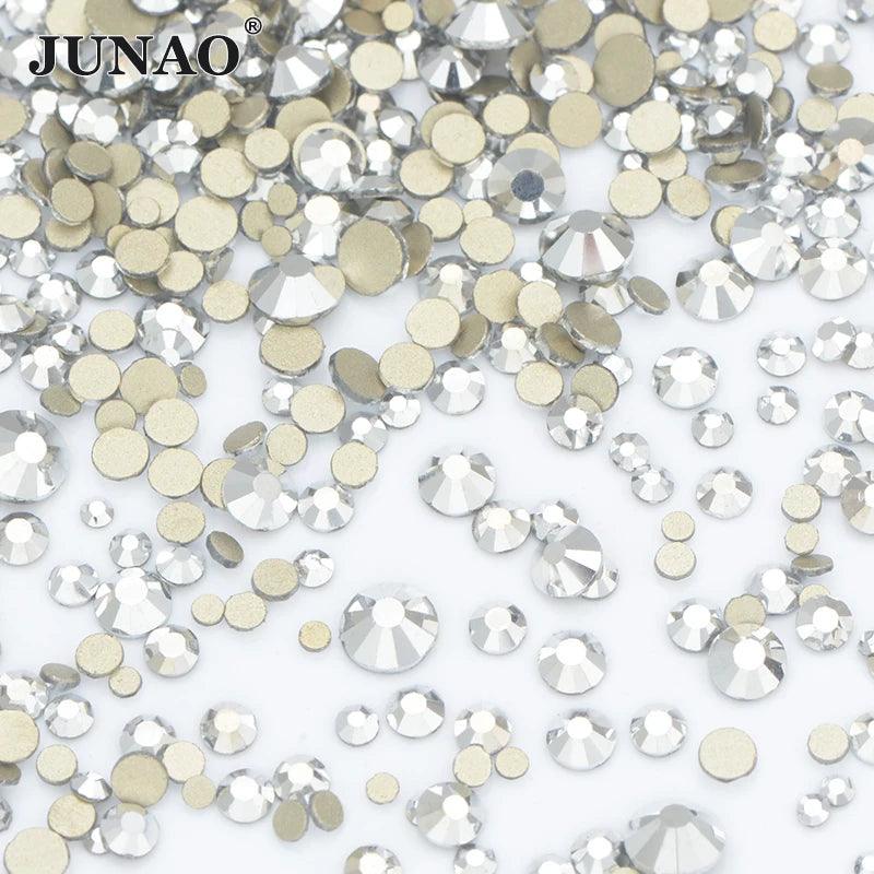 JUNAO 1400pc Mix Size White Opal Glass Rhinestones 3D Nail Art Stones Nail Crystal Gems Stickers Non Hot Fix Strass Appliques