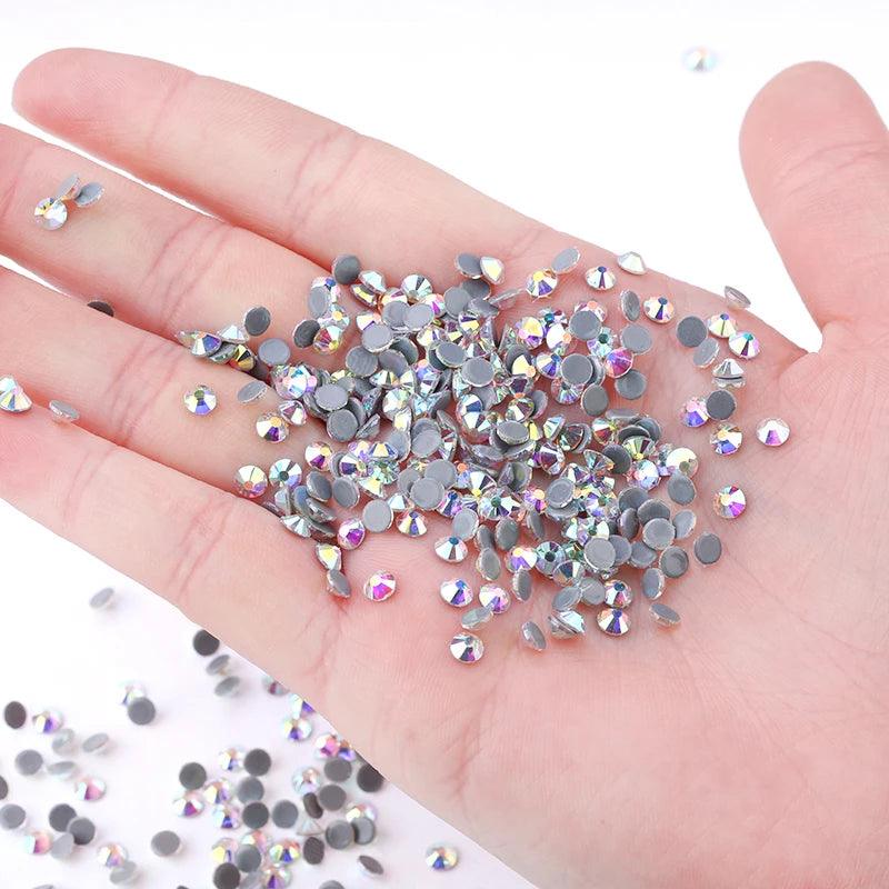 QIAO Flat Back Gems Round Crystal Rhinestones for Crafts Nail Face Art Sewing & Fabric Clothes Shoes Bags DIY Decoration