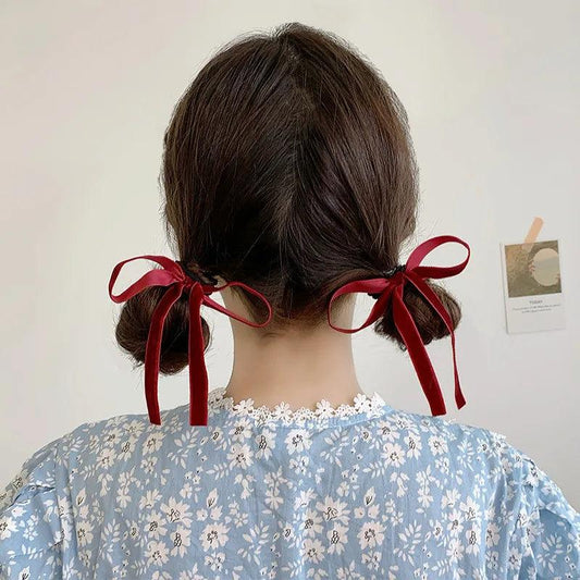 Lystrfac 2Pcs/Set Sweet Bow Knot Scrunchies For Women Girls Soft Ribbon Hair Bow Elastic Hairband Female Hair Accessories