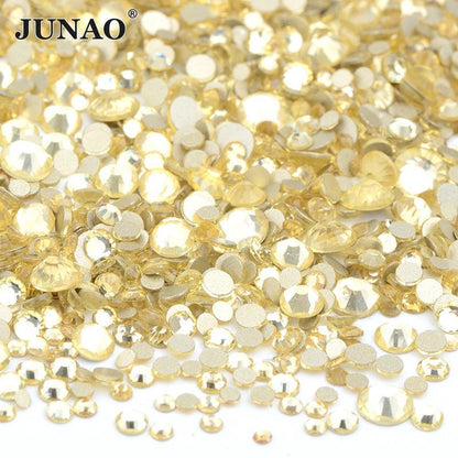 JUNAO 1400pc Mix Size White Opal Glass Rhinestones 3D Nail Art Stones Nail Crystal Gems Stickers Non Hot Fix Strass Appliques