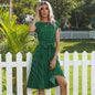 2022 New Summer Polka Dots Sleeveless Pleated Dresses For Women High Waist Midi Elegant Office Green Lady Dinner Party Clothes