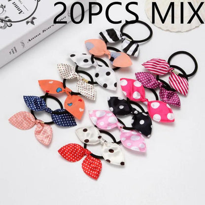 20PCS Mix Rabbit Ears Elastic Hair Bands For Girls Fashion Bowknot  Ponytail Holder For Hair Accessories Headwear Hair Ties