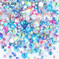 JUNAO 1400pc Mix Size White Opal Glass Rhinestones 3D Nail Art Stones Nail Crystal Gems Stickers Non Hot Fix Strass Appliques