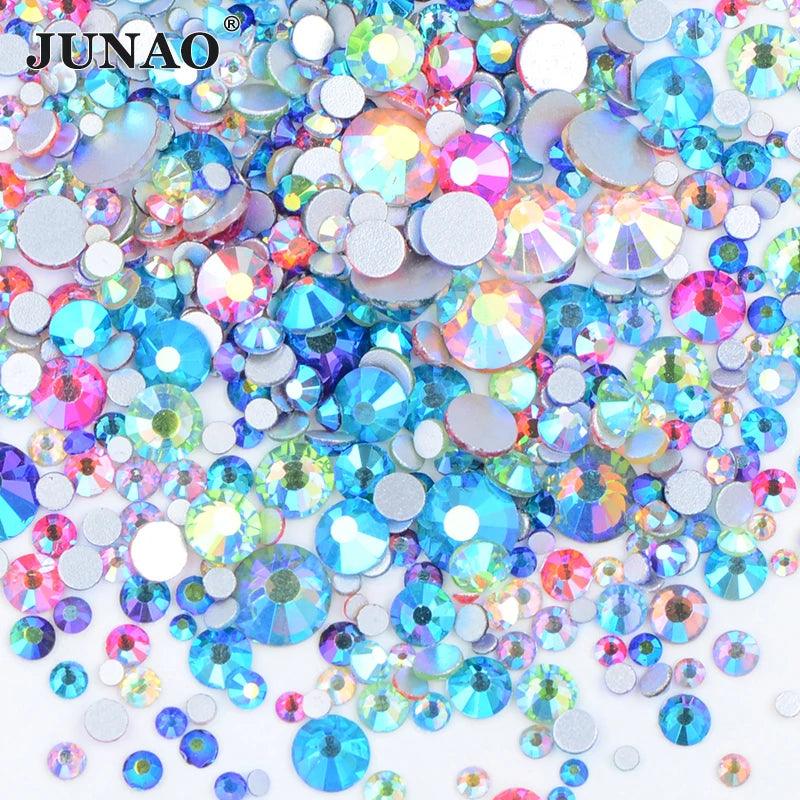 JUNAO 1400pc Mix Size White Opal Glass Rhinestones 3D Nail Art Stones Nail Crystal Gems Stickers Non Hot Fix Strass Appliques