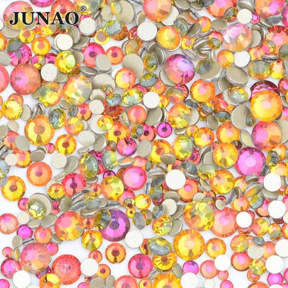 JUNAO 1400pc Mix Size White Opal Glass Rhinestones 3D Nail Art Stones Nail Crystal Gems Stickers Non Hot Fix Strass Appliques