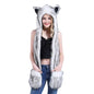 3 In 1 Women Men Fluffy Plush Animal Wolf Leopard Hood Scarf Hat with Paws Mittens Gloves Thicken Winter Warm Earflap Bomber Cap