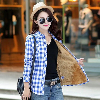 2023 Brand Winter Warm Women Velvet Thicke Plaid Shirt Style Coat Jacket Women Clothes Tops Female Casual Jacket Outerwear