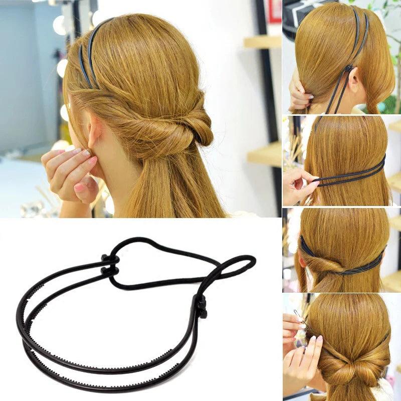 Lystrfac Black Elegant Hairband for Women Braided Headband Double Rubber Band Headband Hair Accessories