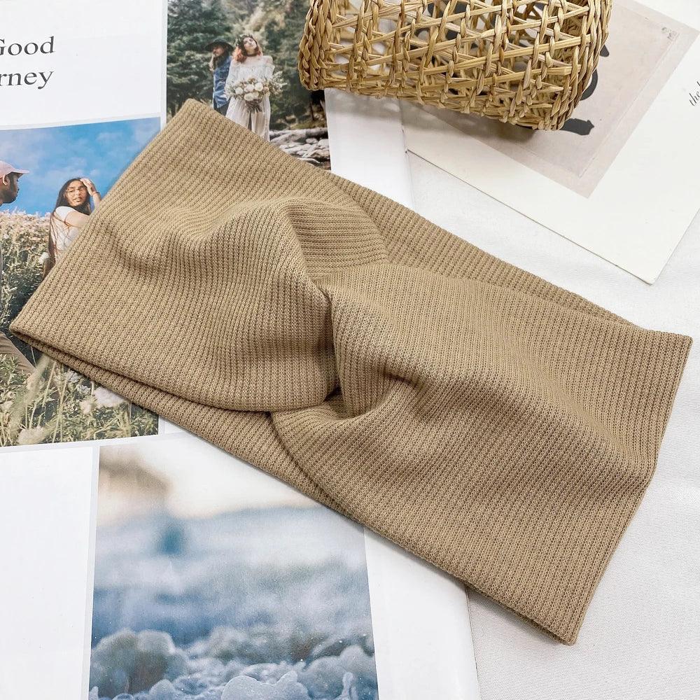 Women Headband Solid Color Wide Turban Twist Knitted Cotton Hairband  Hair Accessories Twisted Knotted Headwrap