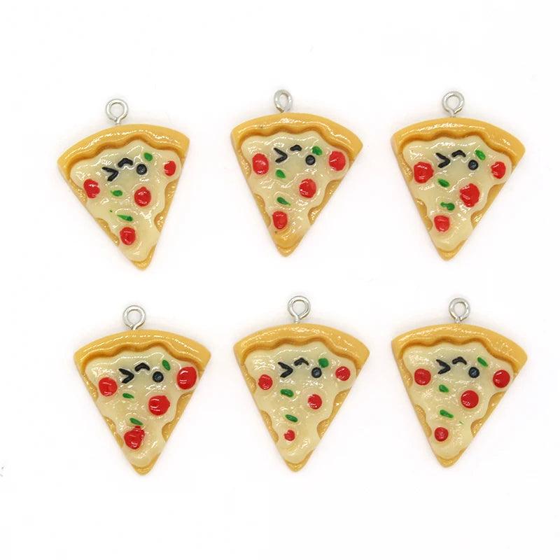 10pcs Cute Resin Triangle Pizza Food Charms Diy Cartoon Foods Keychains Earring Pendants Accessory Kawaii Women Jewelry Make