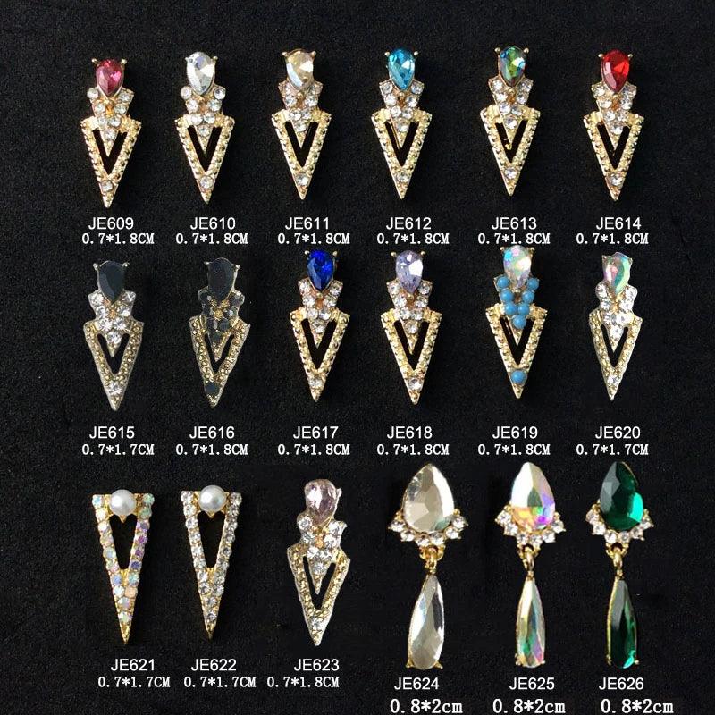 10pcs Nail Crystal Charms Alloy Pendant Studs Rhinestones Big Triangle/Water Drop Design Jewelry For Manicure Trendy Charms GONG - HighGloss Shop