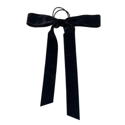 Lystrfac Vintage Black Velvet Bow Hair Ribbon Scrunchie for Women Girls Long Elastic Hair Tie Headwear Female Hair Accessories