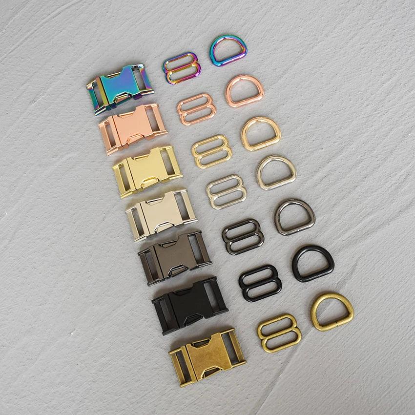 1 Set 15mm/20mm/25mm Webbing Metal Hardware D Ring Adjuster Belt Strap Slider Release Buckle Three-Piece Use For DIY Dog Collar