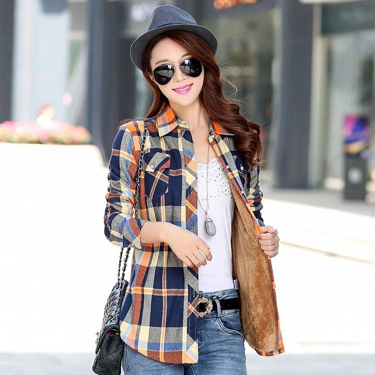 2023 Brand Winter Warm Women Velvet Thicke Plaid Shirt Style Coat Jacket Women Clothes Tops Female Casual Jacket Outerwear