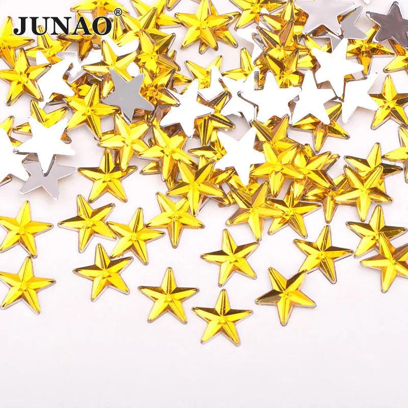 JUNAO 100pcs 10mm Crystal AB Star Decoration Rhinestone Stickers Flatback Stones Applique Non Hot Fix Strass For Clothes Crafts