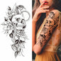 Black Flower Rose Waterproof Temporary Bird Snake Sexy Body Arm Leg Gem Henna Tattoo Fashion Big Fake Sleeve Sticker