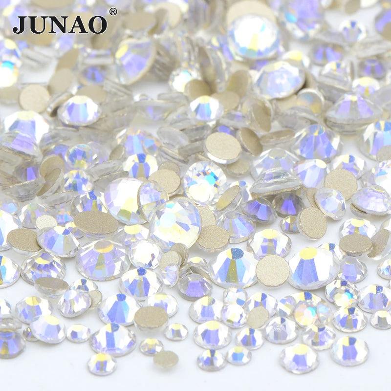 JUNAO 1400pc Mix Size White Opal Glass Rhinestones 3D Nail Art Stones Nail Crystal Gems Stickers Non Hot Fix Strass Appliques