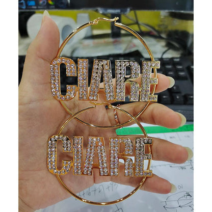 DODOAI Bling Name Earrings Custom Hoop Earrings Letter Big Personalised Earrings With Statement Words Hiphop Sexy 50-100MM