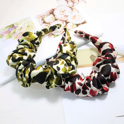 Lystrfac New Fashion Print Leopard Scrunchy Headband for Women Girls Trendy Pleated Hairband Female Headpieces Hair Accessories