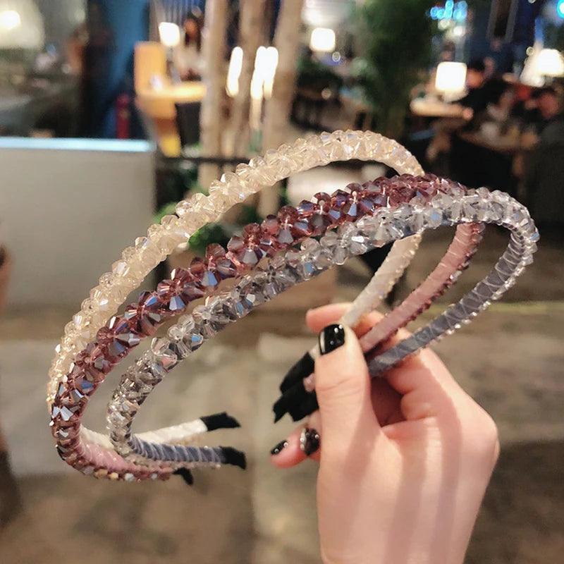 Women Shiny Luxury Rhinestone Hairbands Non-slip Bezel Colorful  Diamond Hair Hoop Hair Accessories for Women Crystal Headbands