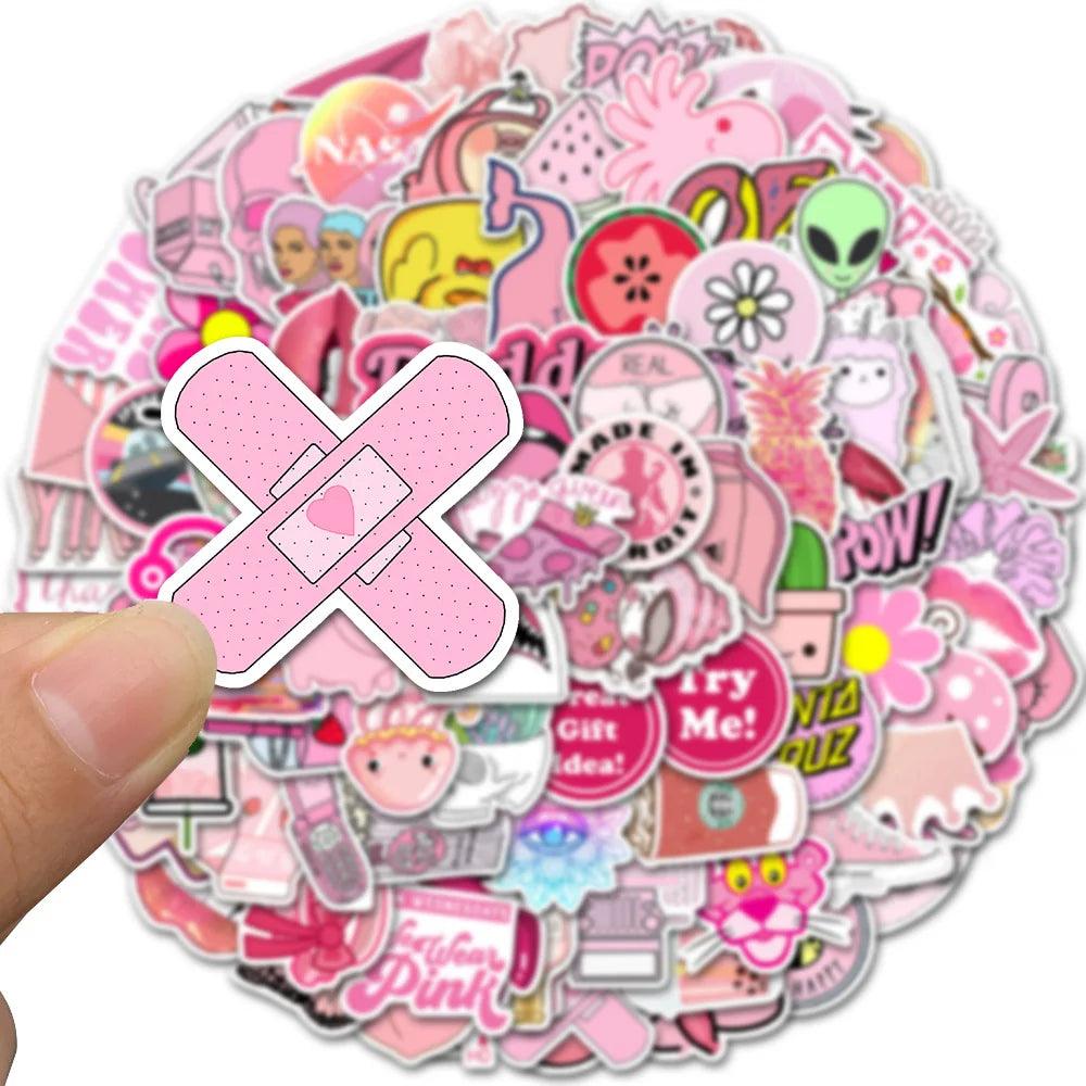 50/100pcs Pink Cute Vsco Girl Stickers Pack Kids Toy Waterproof Decals for Laptop Car Motorcycle Luggage Phone Sticker