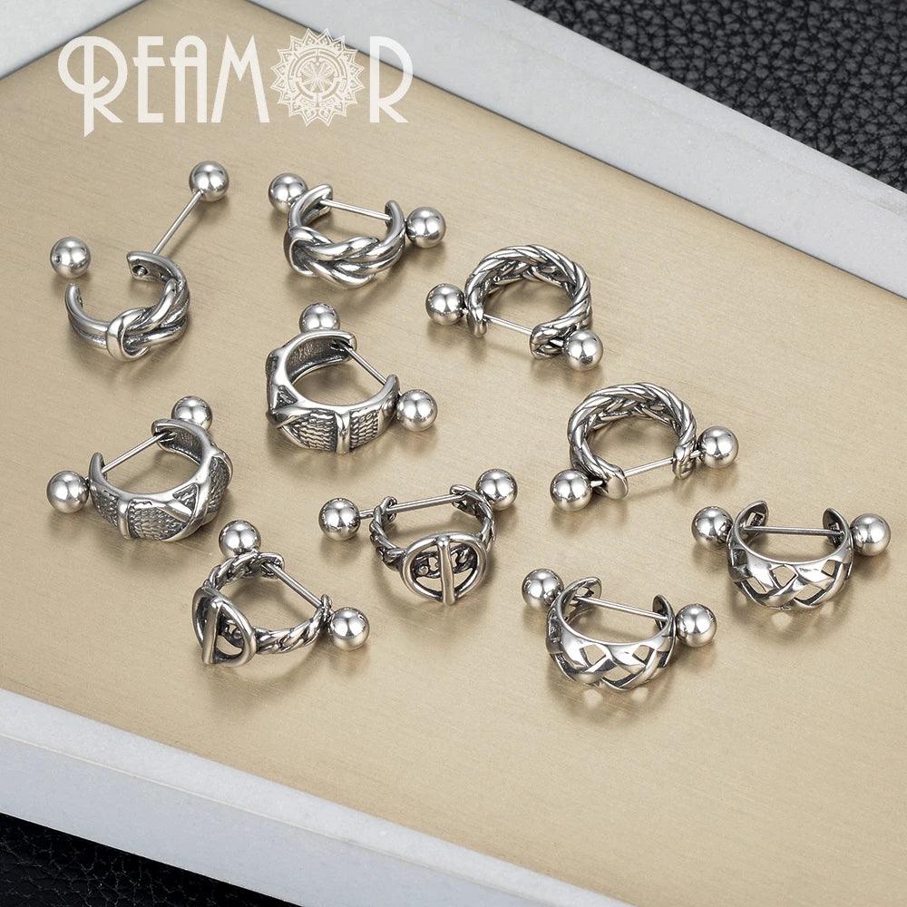 REAMOR Gothic U Shaped Hoop Earrings Women Men Stainless steel X Symbol Piercing Clip On Earrings Punk Trendy Jewelry Gift 1 Set - HighGloss Shop