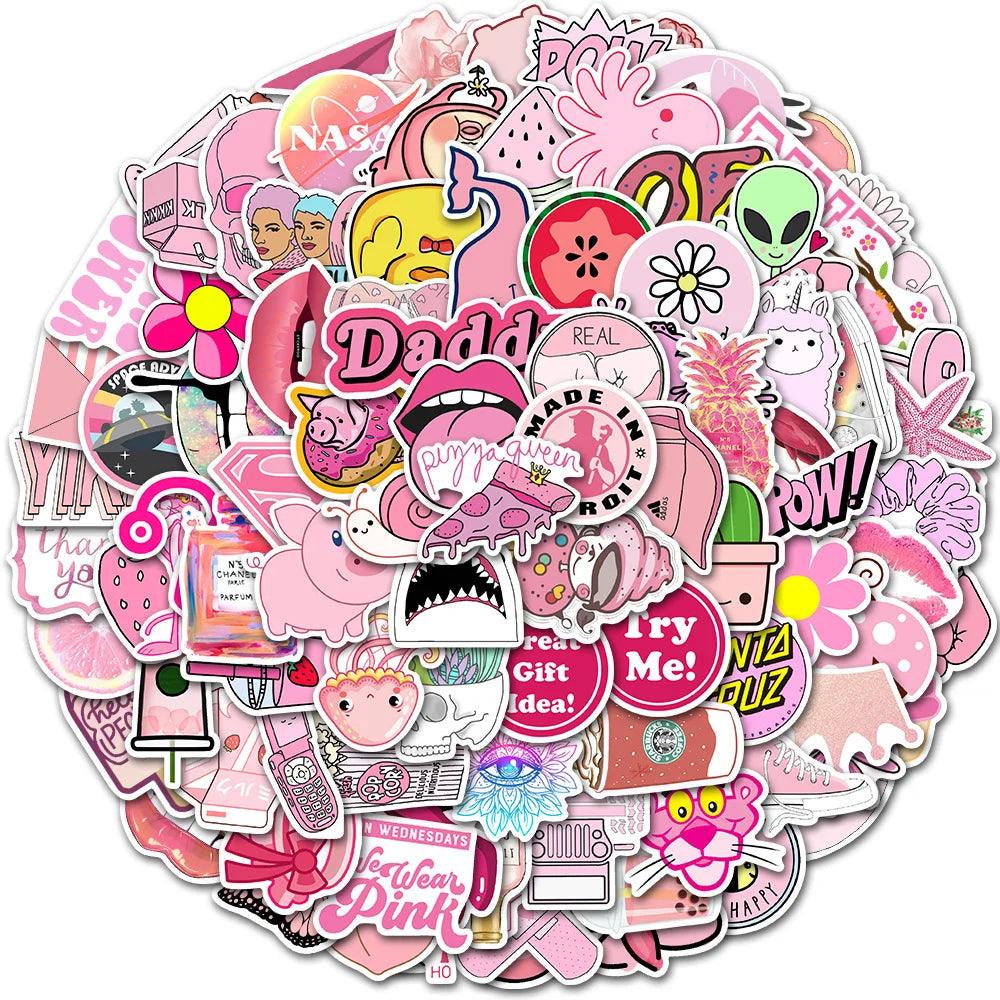 50/100pcs Pink Cute Vsco Girl Stickers Pack Kids Toy Waterproof Decals for Laptop Car Motorcycle Luggage Phone Sticker