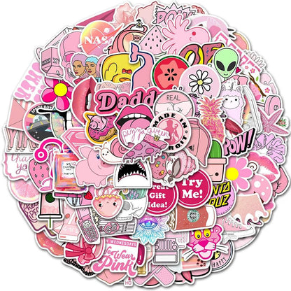 50/100pcs Pink Cute Vsco Girl Stickers Pack Kids Toy Waterproof Decals for Laptop Car Motorcycle Luggage Phone Sticker