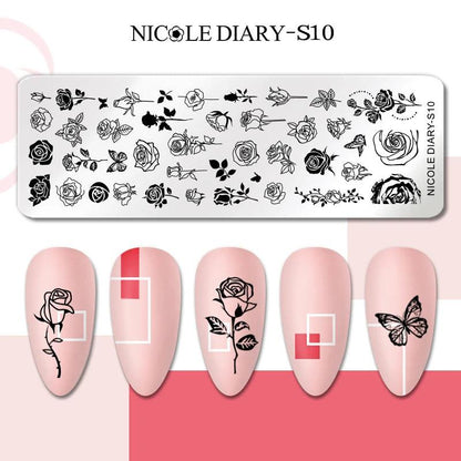 NICOLE DIARY Heart Spider Web Nail Stamping Plates Halloween Heart Line Printing Stencil Nail Arts Tool Nails Decorations Design