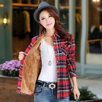 2023 Brand Winter Warm Women Velvet Thicke Plaid Shirt Style Coat Jacket Women Clothes Tops Female Casual Jacket Outerwear