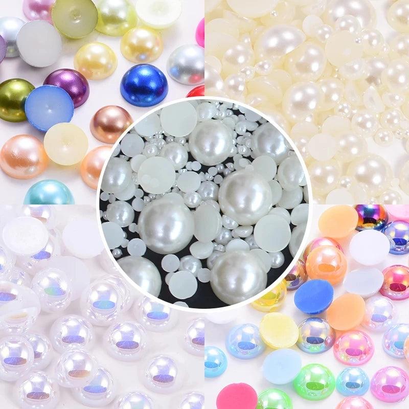 OLEEYA 2pcs Two Colors ABS Resin Imitation Pearls Half Round Rhinestone Glue On Flatback Rhinestone Use For Choose Colors F0314 - HighGloss Shop