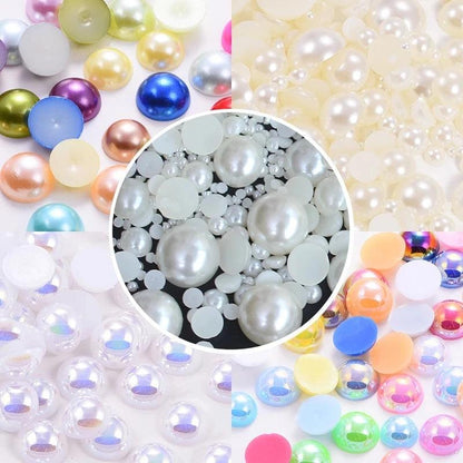 OLEEYA 2pcs Two Colors ABS Resin Imitation Pearls Half Round Rhinestone Glue On Flatback Rhinestone Use For Choose Colors F0314 - HighGloss Shop