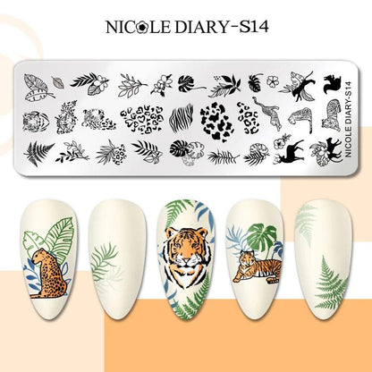 NICOLE DIARY Heart Spider Web Nail Stamping Plates Halloween Heart Line Printing Stencil Nail Arts Tool Nails Decorations Design