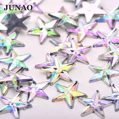 JUNAO 100pcs 10mm Crystal AB Star Decoration Rhinestone Stickers Flatback Stones Applique Non Hot Fix Strass For Clothes Crafts