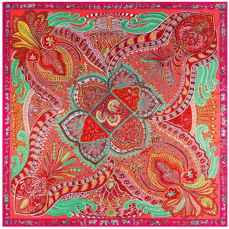 130cm Fashion Bandana Women Scarf Luxury Brand Paisley Hijab Twill Silk Shawl Scarfs For Ladies Foulard Square Scarves Wraps