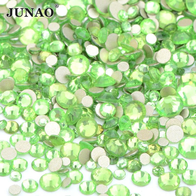 JUNAO 1400pc Mix Size White Opal Glass Rhinestones 3D Nail Art Stones Nail Crystal Gems Stickers Non Hot Fix Strass Appliques