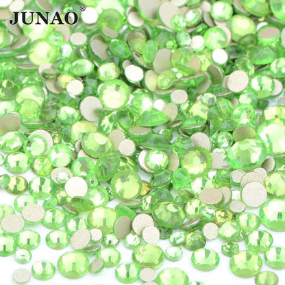 JUNAO 1400pc Mix Size White Opal Glass Rhinestones 3D Nail Art Stones Nail Crystal Gems Stickers Non Hot Fix Strass Appliques