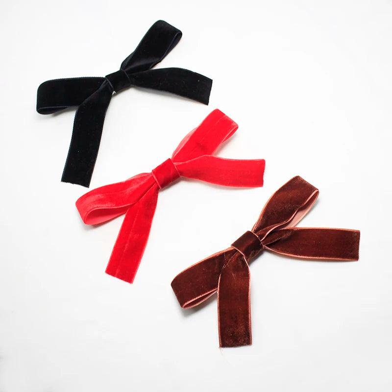 Lystrfac Fashion Velvet Bow Hairpin Women Girls Black Red Hairclip Headdress Bang Bow Hairgrips Back Head Retro Hair Accessories