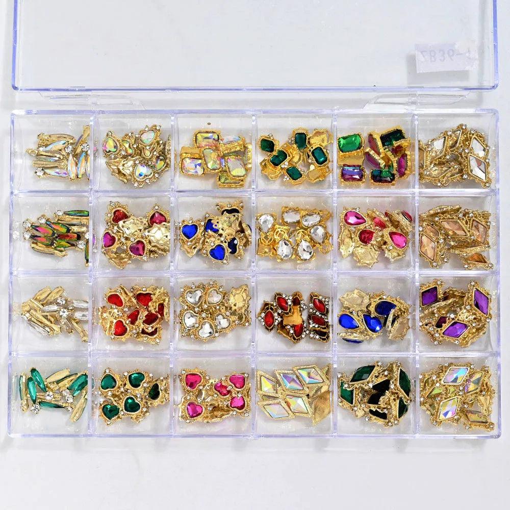 Nail Decoration Set with 1 Boxes 240Pcs Nail Art 3D Rhinestones Big Mix Sizes 3D Crystal Diamonds Metal Charms Gems Stones ,M(1)