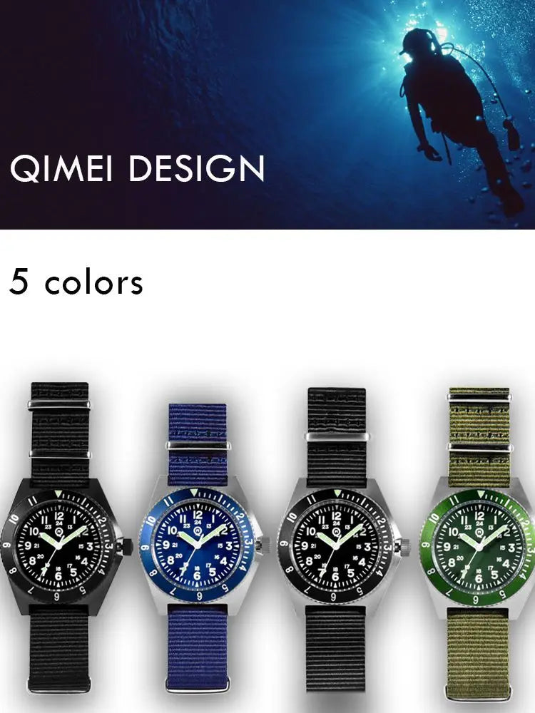 QM "Vietnam" / Platoon US Special Forces UDT Military Men's 300M Diver Super Light C3 Army SM8019BA Without logo Swimming  Watch