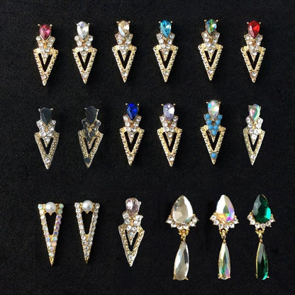 10pcs Nail Crystal Charms Alloy Pendant Studs Rhinestones Big Triangle/Water Drop Design Jewelry For Manicure Trendy Charms GONG - HighGloss Shop