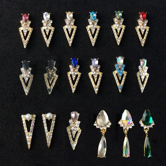 10pcs Nail Crystal Charms Alloy Pendant Studs Rhinestones Big Triangle/Water Drop Design Jewelry For Manicure Trendy Charms GONG